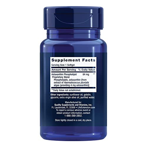 Life Extension Astaxanthin with Phospholipids  Antioxidant Support, Eye Health  Algae-Derived  Gluten-Free, Non-GMO  30 Softgels