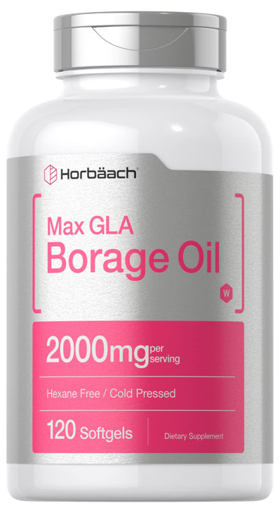 Horbäach Borage Oil Capsules 2000 mg | 120 Softgels | 320mg of GLA | Cold Pressed Seed Oil Supplement