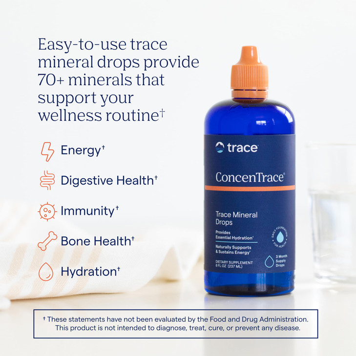 Trace Minerals ConcenTrace Trace Mineral Drops | Supports Energy, Digestion, Bone Health & Hydration, 70+ Ionic w/Magnesium, Chloride & Potassium | K