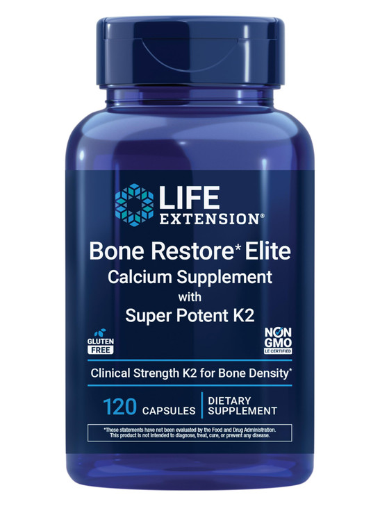 Life Extension Bone Restore Elite Calcium Supplement with Super Potent K2, Calcium, Vitamin D3, Magnesium, Boron, zinc, Vitamin K2, for Bone Health,