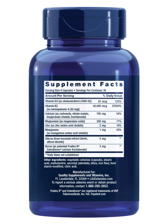Life Extension Bone Restore Elite Calcium Supplement with Super Potent K2, Calcium, Vitamin D3, Magnesium, Boron, zinc, Vitamin K2, for Bone Health,
