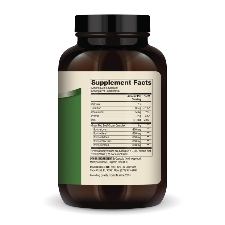 Dr. Mercola Grass Fed Beef Organ Complex - Supports Whole Body Wellness - Freeze-Dried Organ Blend - Non-GMO - Gluten-Free - 180 Capsules