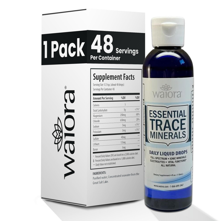 Waiora Essential Trace Minerals | Help Replenish Lost/Depleted Mineral | 60+ Ionic Trace Minerals | Support Bodys Vital Functions, pH Balance | Plus