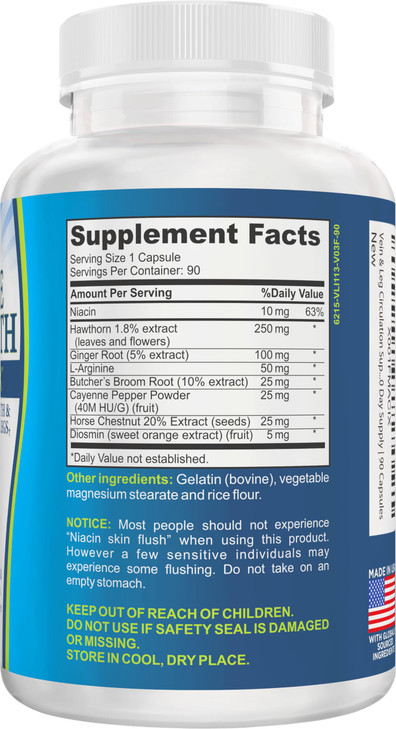 8-in-1 Vein & Leg Health Circulation Support Supplements | Leg + Vein Formula | Circulatory Support Supplement | 1-Month Supply | 90 Capsules