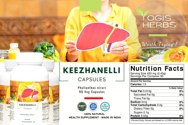 YOGIS HERBS Keezhanelli Capsules (Phyllanthus Niruri) 90 Veg Capsules  Chanca Piedra Stone Breaker  Liver, Kidney & Gallbladder Support