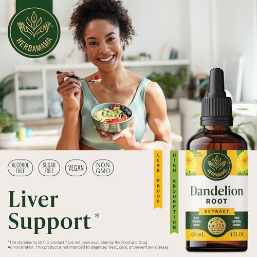 HERBAMAMA Dandelion Drops - Vegan Liver Cleanse with Dandelion Root Extract - Non-GMO, Alcohol & Sugar-Free Liquid Liver Support Supplement - 56-Day