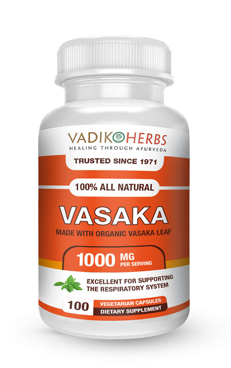 Vadik Herbs Certified Organic Vasak | Vasaka (Justicia adhatoda) Powder | 100 vegicaps | Made in USA Safety Tested | Helps to Proper Function of The