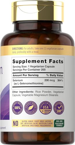 Carlyle Selenium 200mcg | 200 Capsules | Yeast Free | L-Selenomethionine Mineral Supplement | Vegetarian, Non-GMO & Gluten Free
