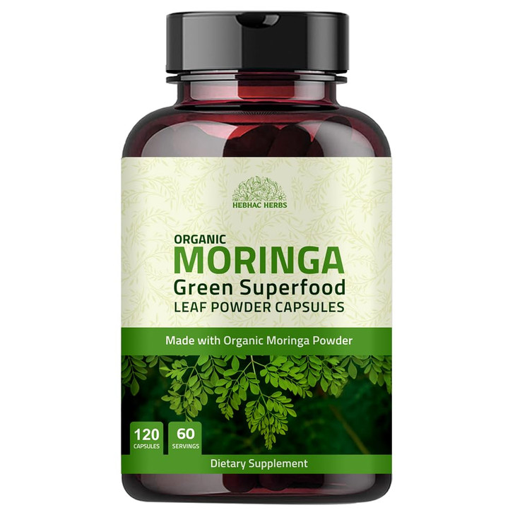 Hebhac Herbs Organic Moringa Capsules 120 Capsules 1000mg  Metabolism, & Immune Support Nutrient-Rich superfood | Non GMO and Gluten Free