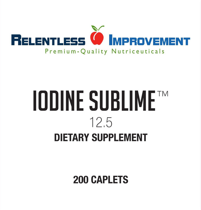 Relentless Improvement Iodine Sublime® 12.5mg 200 High-Bioavailable Caplets with Potassium Iodide for Thyroid & Metabolism Support Compare to Iodoral