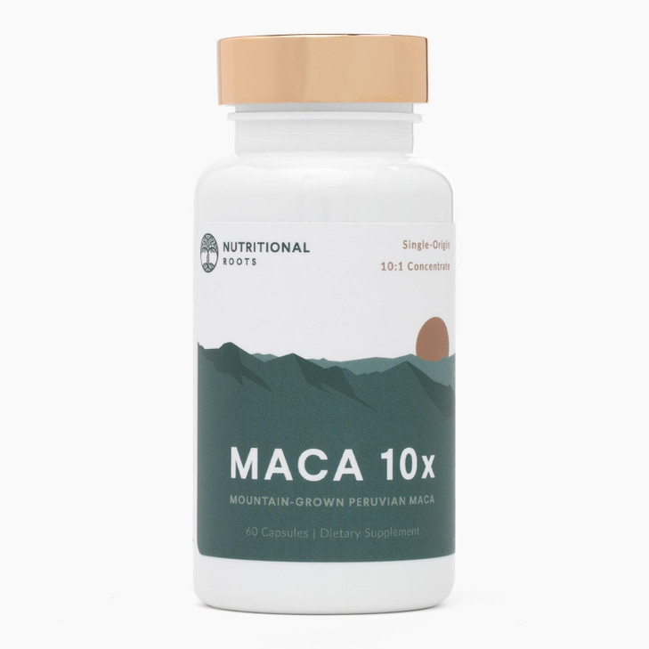 Nutritional Roots Maca Root Capsules: Peruvian Maca 10x, Made with Organic Maca Powder (Lepidum meyennii), 10:1 Concentration, Single-Origin, Vegan,
