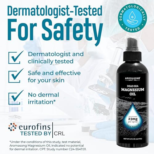 Aromasong Extra Strength Ultra-Pure Magnesium Spray for Feet + OptiMSM (23mg Magnesium in Each Spray) 8 Oz, Also Used for Leg Discomfort and Promotes