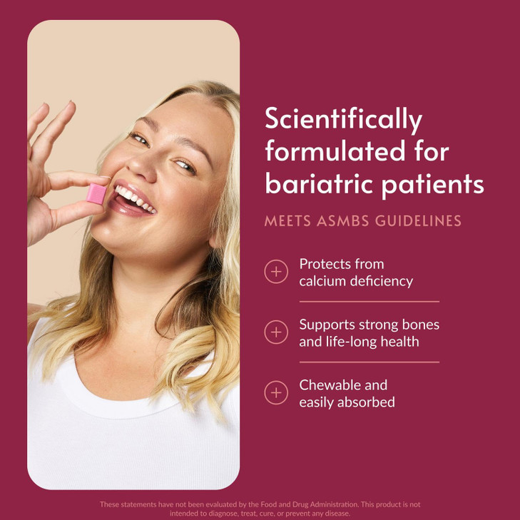 Bariatric Advantage Calcium Citrate Chewy Bites 500 mg - Highly Absorbable & Digestible - Vitamin D3 - Easily Chewable Calcium Supplement - Strawberr