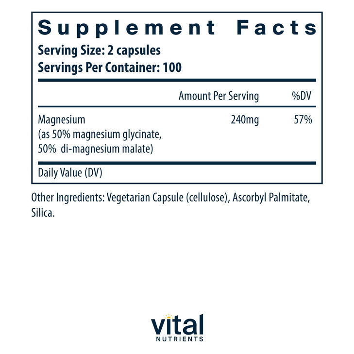 Vital Nutrients Magnesium Glycinate + Malate - 120mg Vegan Magnesium Supplement for Women and Men - Muscle, Heart, Bone Support* - Promotes Relaxatio