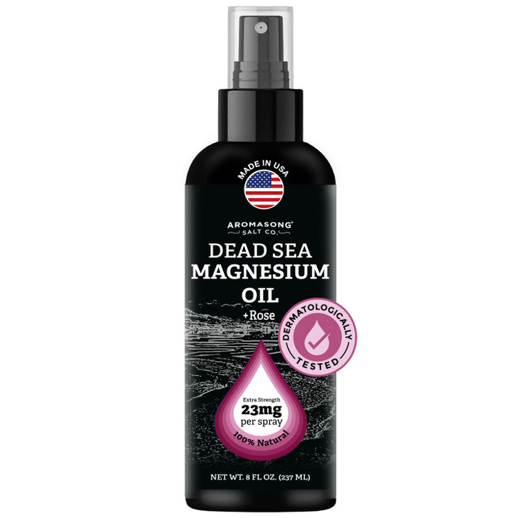 Aromasong Pure Magnesium Oil Spray Rose Scent, Topical Magnesium for Feet & Legs, Extra Strength Magnesium Oil (23mg in Each Spritz), Made in USA, Cl