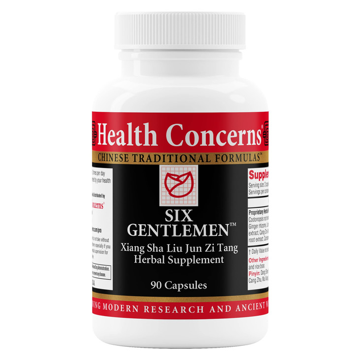 Health Concerns Six Gentlemen  Digestive Health & Qi Support Supplement  Licorice Root, Ginger & Codonopsis Formula  Bloating, Gas, Nausea  90 Ca