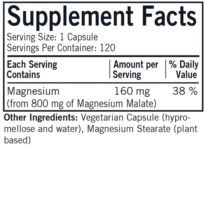Magnesium Malate 1000 mg - Hypoallergenic, 120 capsules