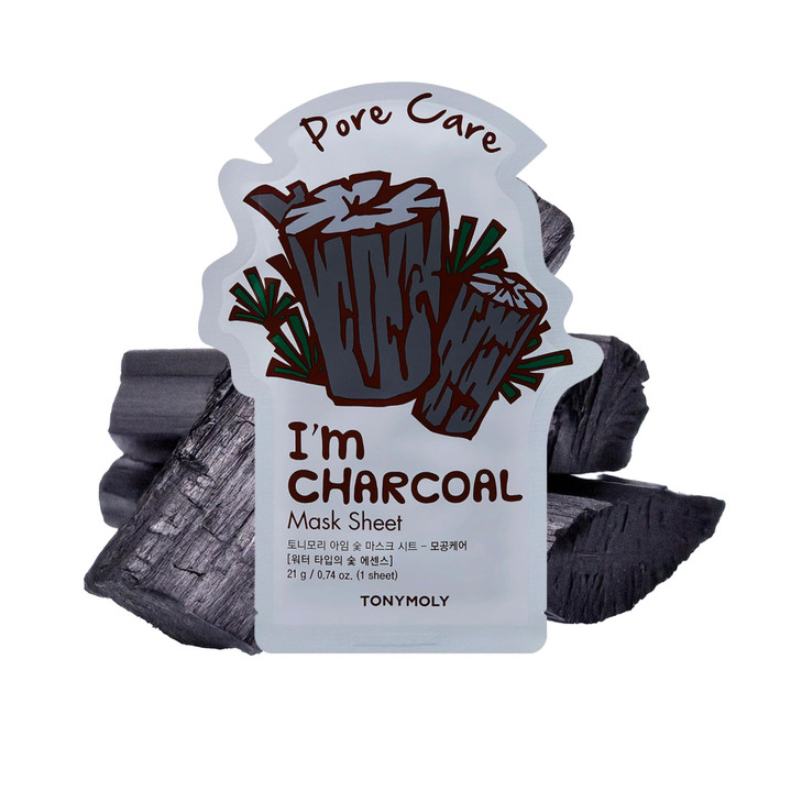 TONYMOLY Im Charcoal Pore Cleansing Sheet Mask  Korean Hydrating & Moisturizing Face Mask with Charcoal for Pore Care & Soothing Skincare