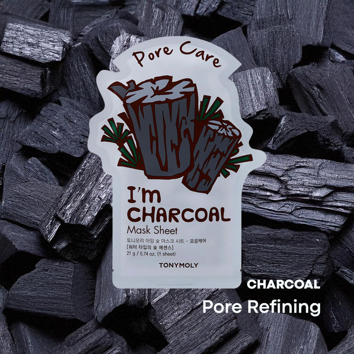 TONYMOLY Im Charcoal Pore Cleansing Sheet Mask  Korean Hydrating & Moisturizing Face Mask with Charcoal for Pore Care & Soothing Skincare