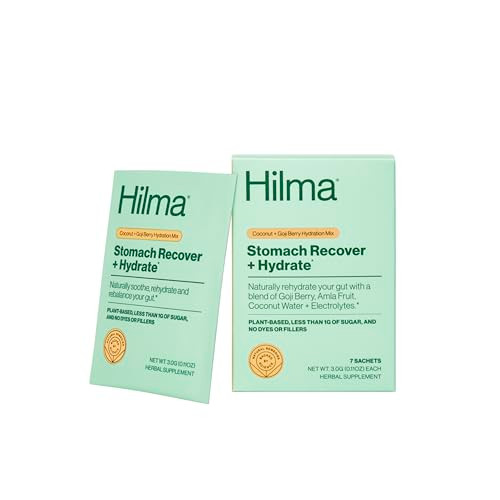 Hilma Stomach Recover and Hydrate, Organic Electrolytes Powder for Hydration w/Prebiotics and Gastroprotective Herbs, Rebalance Gut w/Goji Berry and