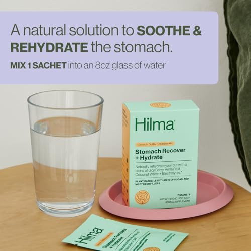 Hilma Stomach Recover and Hydrate, Organic Electrolytes Powder for Hydration w/Prebiotics and Gastroprotective Herbs, Rebalance Gut w/Goji Berry and