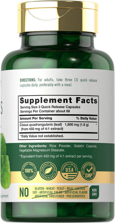 Carlyle Cissus Quadrangularis | 200 Capsules | Traditional Herb Extract Supplement | Non-GMO and Gluten Free Formula