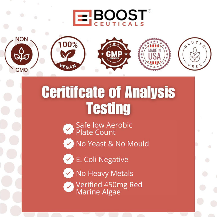 BoostCeuticals Red Marine Algae Gigartina 90 Vegan Capsules No Stearates, No Silica Immune Support, Non-GMO, Mineral & Calcium Source  3 Month Suppl