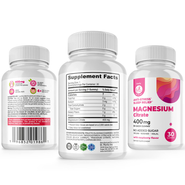 DR. MORITZ Magnesium Citrate Gummies Sugar-Free - Calm Magnesium Gummies Supplement for Children, Sugar -Supports Cardiovascular Health -Free Chews f
