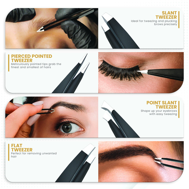 Utopia Care - Professional Stainless Steel Tweezers Set (4-Piece)  Precision Tweezers for Ingrown Hair, Facial Hair, Splinter, Blackhead and Tick Re