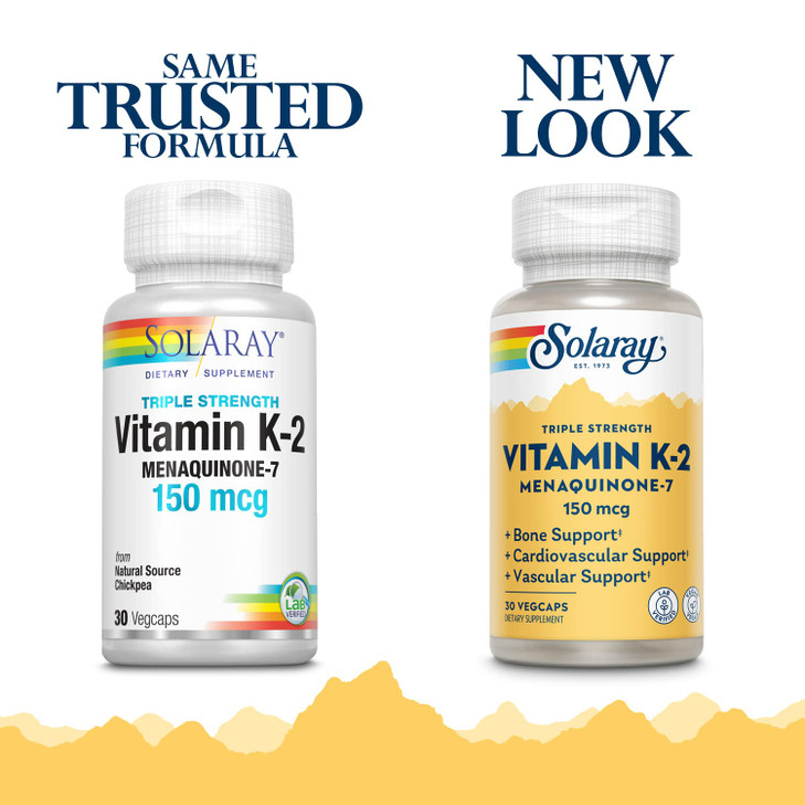 Solaray Triple Strength Vitamin K-2 as MK-7 150 mcg - Vitamin K2 MK7 Supplement for Bone Health Support, Pure Vit K2 as Menaquinone for Women and Men