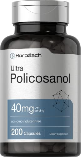Horbäach Policosanol 40mg | 200 Capsules | Non-GMO and Gluten Free Supplement