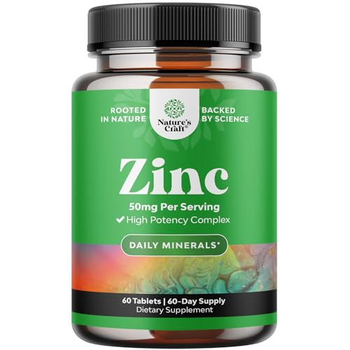 Zinc 50mg Immune Support Supplement - Zinc Complex Supplement for Immune System and to Enhance Hair Skin and Nails Vitamins - Easy to Swallow Potent