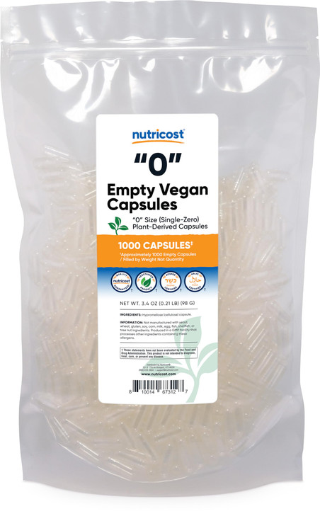 Nutricost Empty Capsules Size 0 Vegan - 1,000 Clear Empty Plant-Based Capsules - Kosher Certified, Halal Certified, Non-GMO, Soy Free, Gluten Free, V