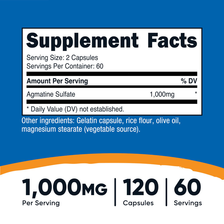 Nutricost Agmatine Sulfate 1000mg, 120 Capsules - Gluten Free, Non GMO, 500mg Per Capsule