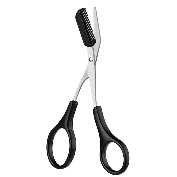 QUUPY Precision Trimmer Eyebrow Shear Scissors Beauty Eyebrow Scissors Stainless Steel Trimming Scissors Tool with Comb and Non Slip Finger Grips Bla