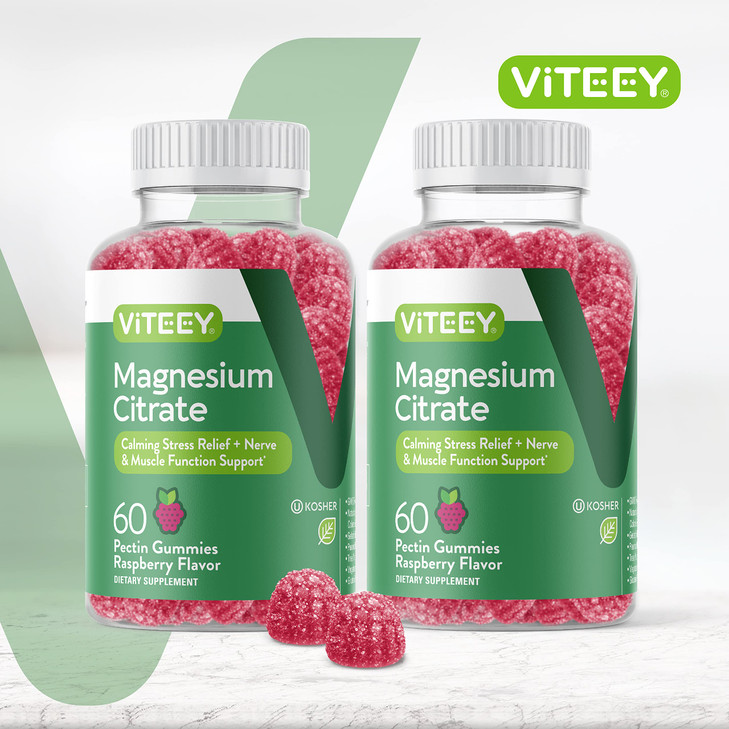 VITEEY Magnesium Gummies for Adults - 66mg of Magnesium Citrate Gummy for Calm, Sleep, Nerve & Muscle Function Support - Vegetarian, Gluten Free - 12