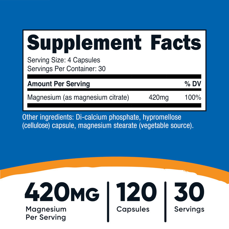 Nutricost Magnesium Citrate 420mg, 120 Veggie Capsules - 30 Servings, Gluten Free, Non-GMO Supplement
