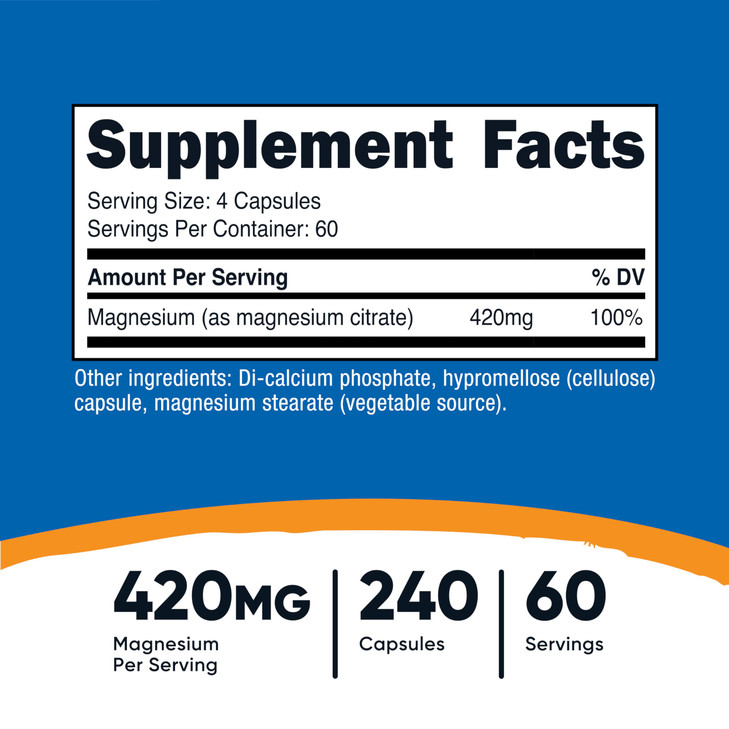 Nutricost Magnesium Citrate 420mg, 240 Veggie Capsules - 60 Servings, Gluten Free, Non-GMO, Vegetarian Friendly