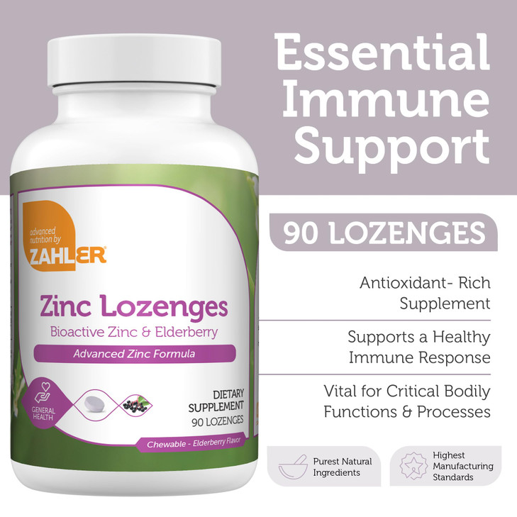 Zahler Elderberry Zinc Lozenges for Adults & Kids - Delicious Chewable Zinc & Sambucus Elderberry Lozenges for Immune Support - Kosher, Made in USA -