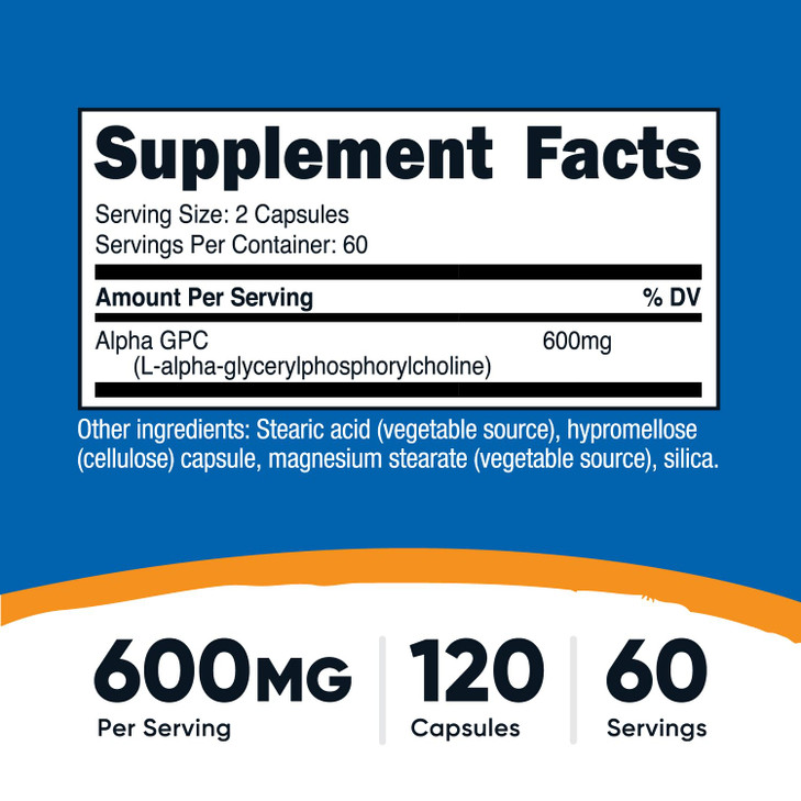 Nutricost Alpha GPC 600mg, 120 Vegetarian Capsules - Non-GMO and Gluten Free, 300mg Per Capsule
