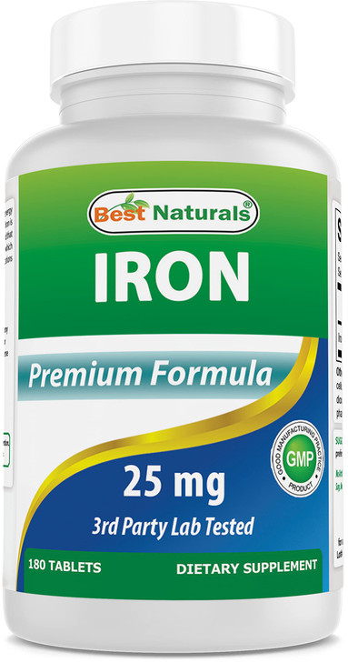 Best Naturals Iron Supplement (Iron Bisglycinate) - 25mg - 180 Tablets - Gentle of Stomach - Non-Constipating