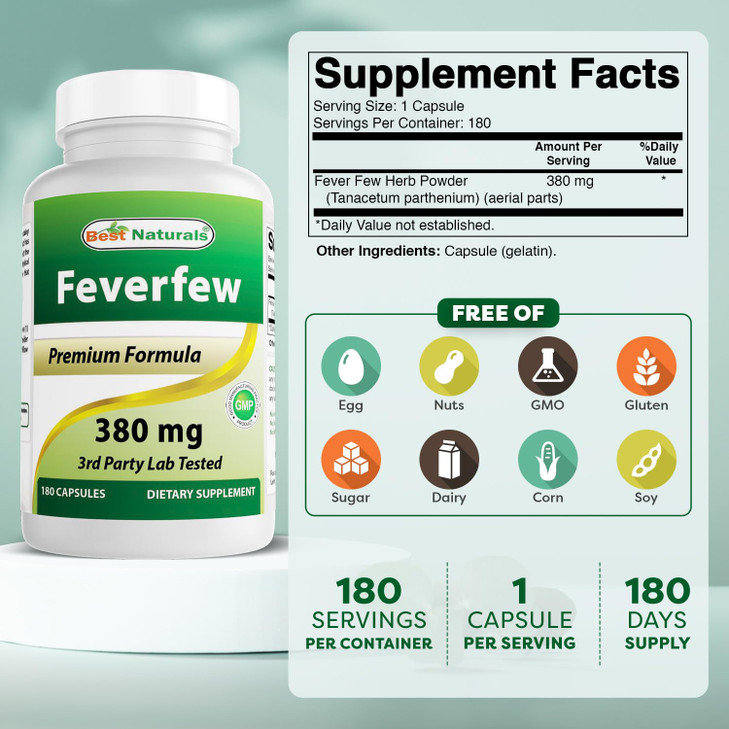 Best Naturals Feverfew 380 mg 180 Capsules