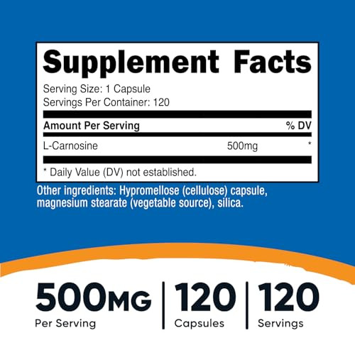 Nutricost L-Carnosine 500mg, 120 Capsules - Gluten Free & Non-GMO
