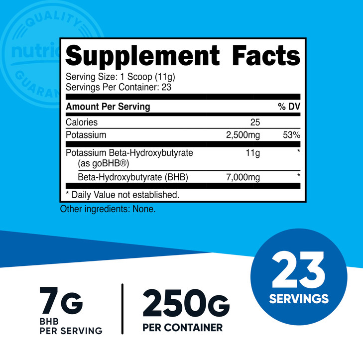 Nutricost Potassium BHB Salts, Exogenous Ketone Supplement, 6.4g Beta-Hydroxybutyrate Per Serving, 250 Grams
