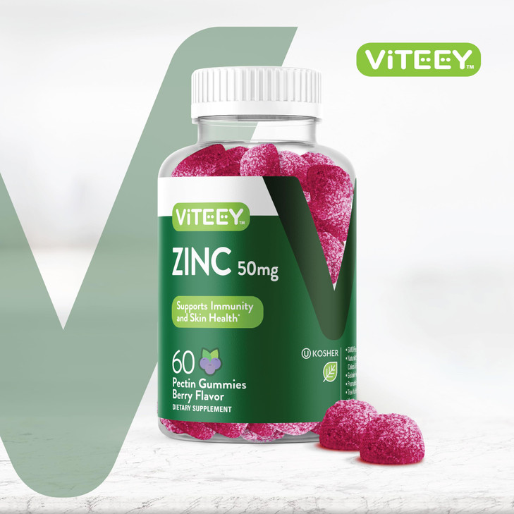 VITEEY Zinc Gummies for Men and Women - Zinc Supplements 50mg - Immune Boost & Skin Health - Vegan, Gluten Free - 60 Count