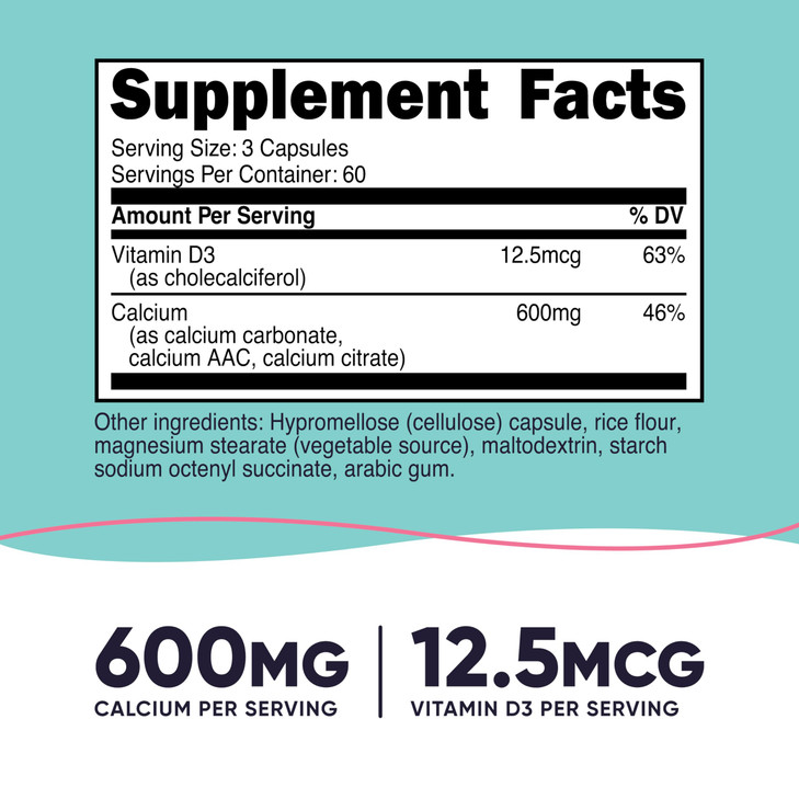 Nutricost Calcium (600mg) + Vitamin D3 (12.5mcg) for Women, 180 Capsules - Vegan, Non-GMO, Gluten Free - 60 Servings