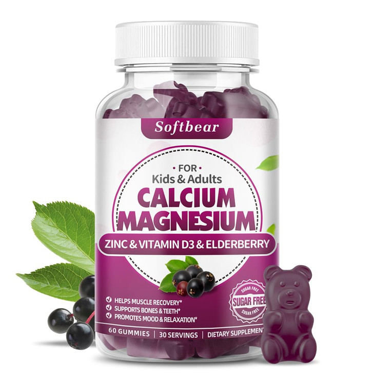 softbear Calcium Magnesium Zinc Gummies for Women, High Absorption Calcium Magnesium Supplement for Bone Strength, Sugar-Free, Vegan, Elderberry Flav