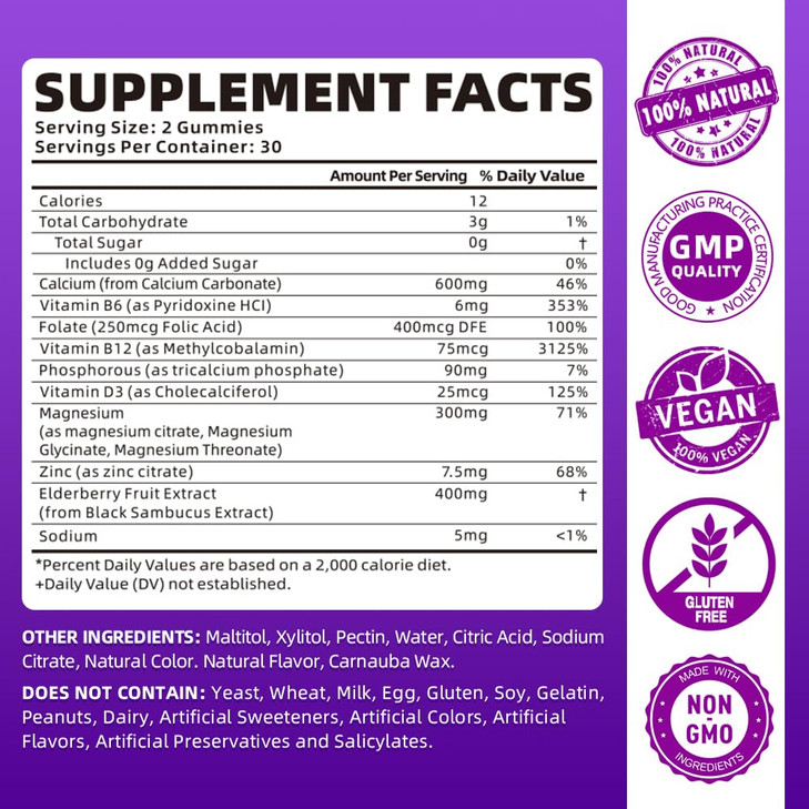 softbear Calcium Magnesium Zinc Gummies for Women, High Absorption Calcium Magnesium Supplement for Bone Strength, Sugar-Free, Vegan, Elderberry Flav