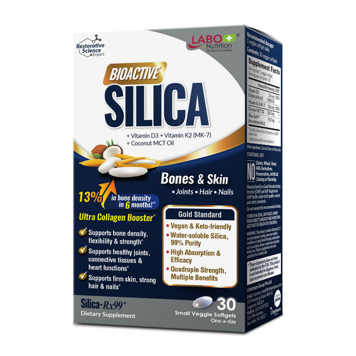LABO Nutrition Bioactive Silica | Vegan Support for Strong Joint, Bones & Healthy Collagen Production, Glowing Skin, Strong Hair & Nails | 99% Purity