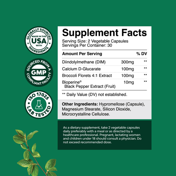 Pure DIM Supplement for Men with Bioperine - DIM Estrogen Blocker for Men for Hormone Balance & Prostate Health - Diindolylmethane Testosterone Compl